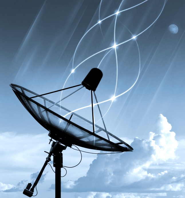 Satellite dish transfer data - cyan tone